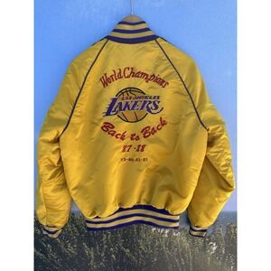 Custom Lakers Bomber Jacket Satin Gold Back 2 Back 87,88 World Champs Steve